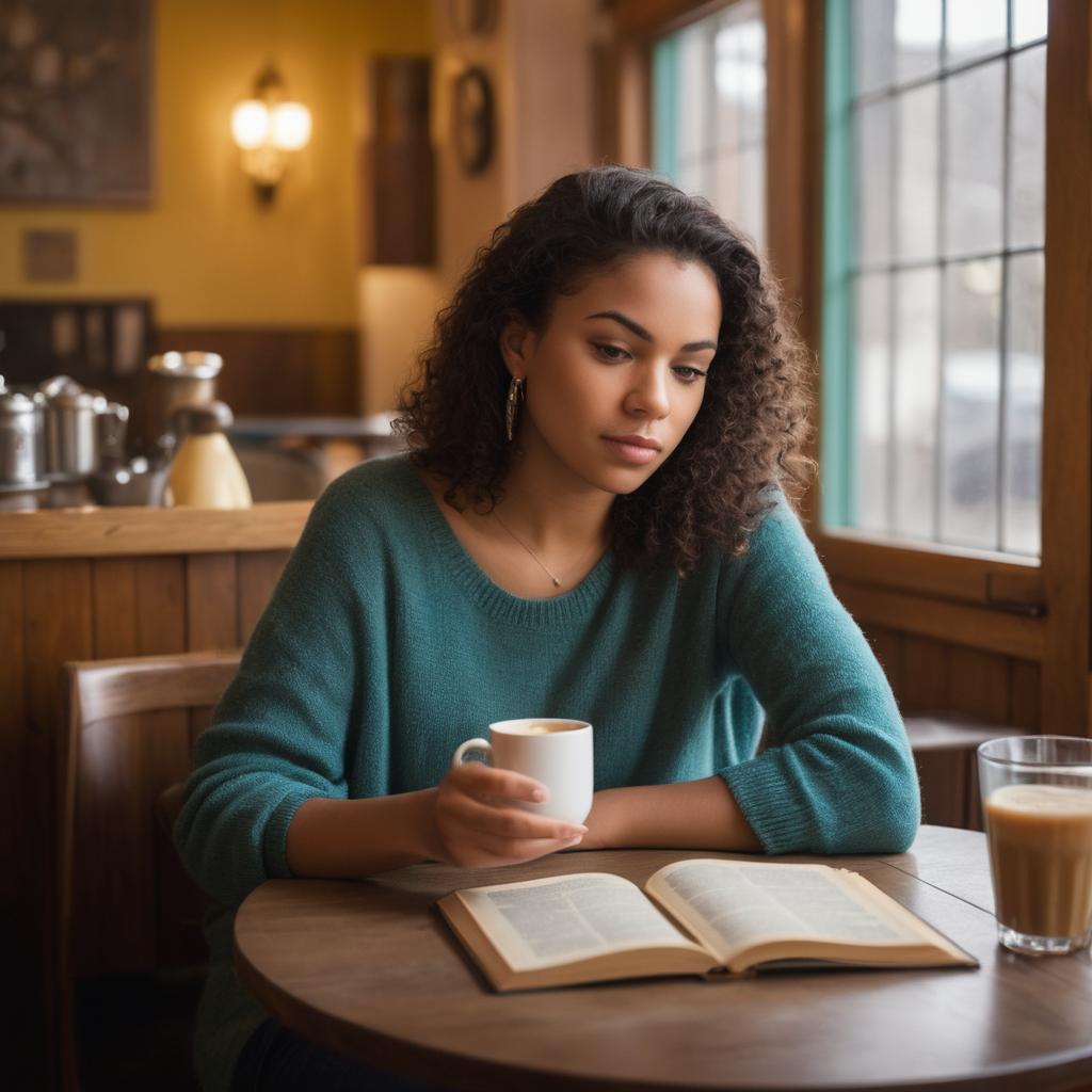 In this cozy Charlottesville café, a young woman named Dinah sits engrossed in 