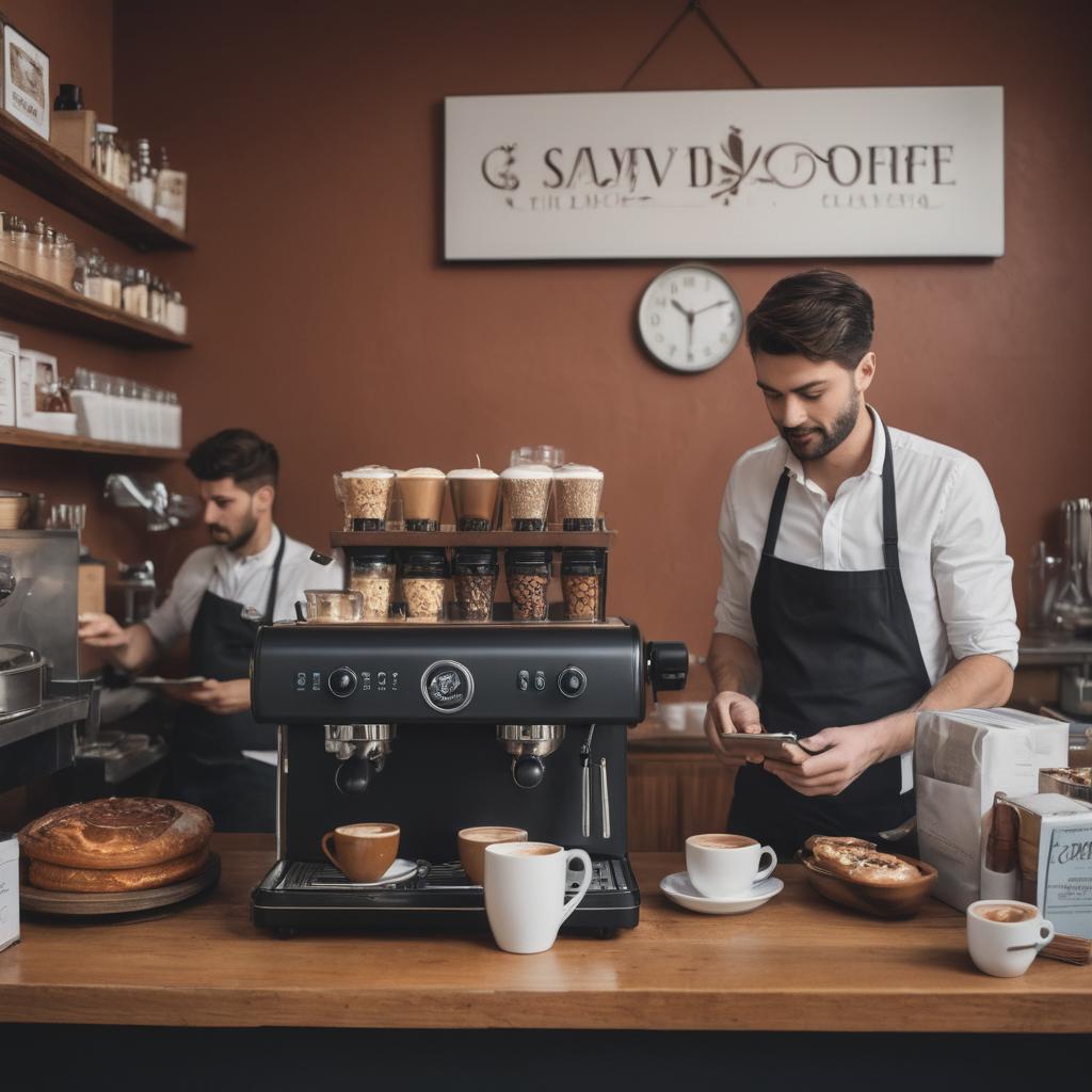 At this quaint café in Armagh, patrons relish their freshly-brewed coffees with accompanying pastries, as a barista expertly crafts drinks behind the counter, surrounded by an inviting ambiance filled with coffee paraphernalia and the enticing aroma of freshly roasted beans.