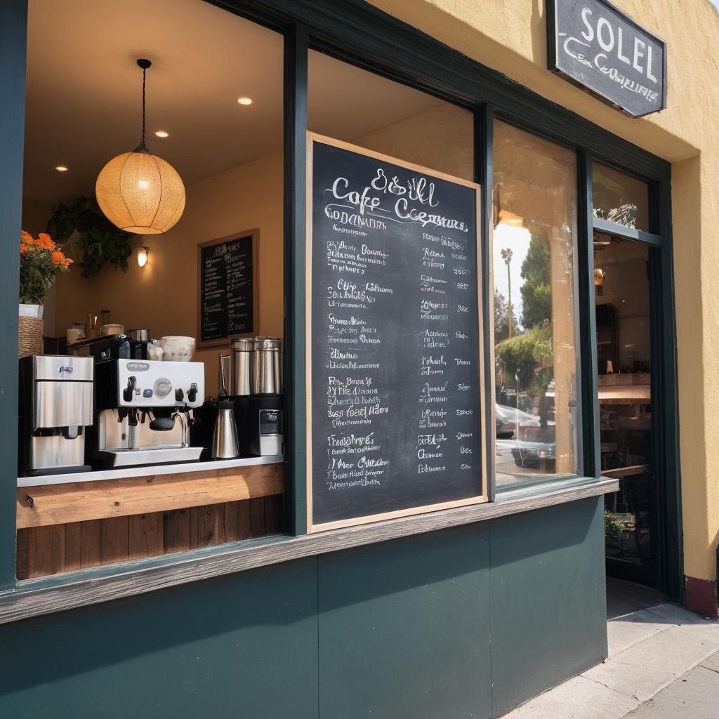 At Café Soliel in Richmond California, patrons delight in top-notch ice creams and coffee, as depicted by a customer holding a steaming cup, while enjoying the cozy, vintage ambiance with outdoor seating.